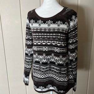 Aventura beautiful brown, black & cream sweater with snowflakes size medium